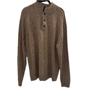 JOS A. BANK MEN'S WOOL BLEND SWEATER HEATHER BROWN L Cable knit Sleeves Grandpa